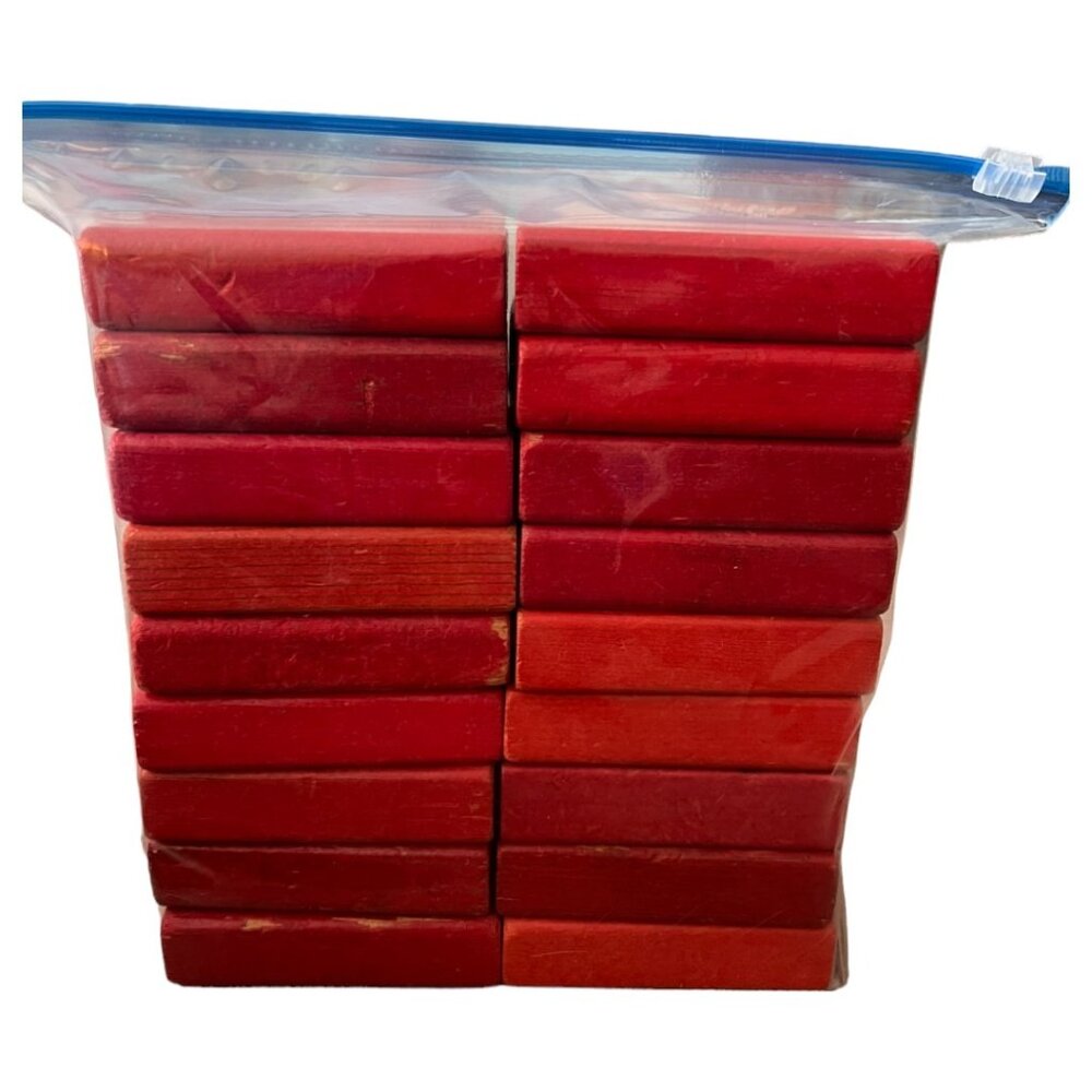 36 Vtg Playskool Red Wooden Building Blocks Toy Rounded Edges 3.5" L x 1.5" W